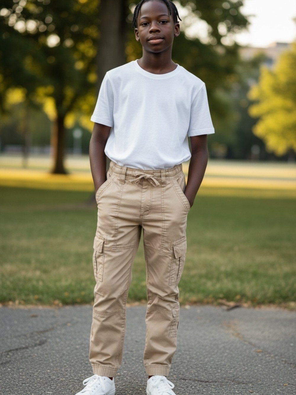 Abercrombie Kids Cargo Pants Boys 7/8 Khaki Baggy Elastic Waist Drawstring
